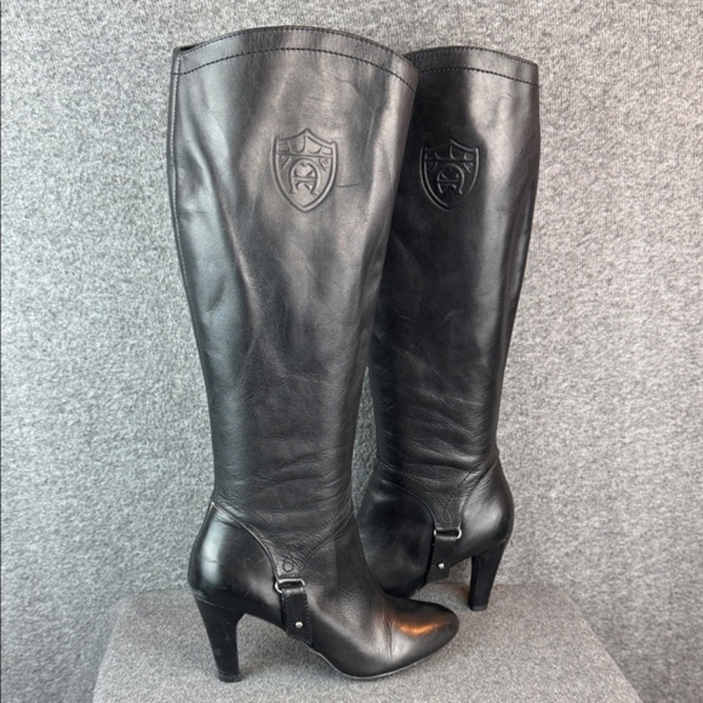 Etienne Aigner Becca Black Leather‎ Oxford Knee-High Boots Womens 8M